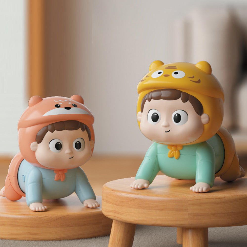 Babelio baby safety gate nursery decor with cute crawling baby figurines in animal helmets