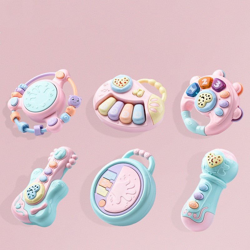 Babelio pastel baby musical toys set displayed on pink background