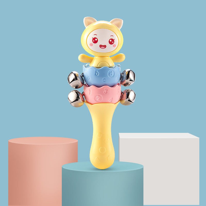 Babelio colorful baby rattle toy with bells on a pastel nursery background