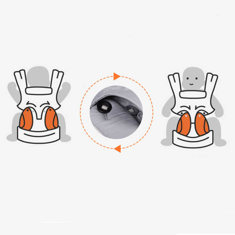 Babelio baby carrier illustration showing adjustable strap and ergonomic infant support