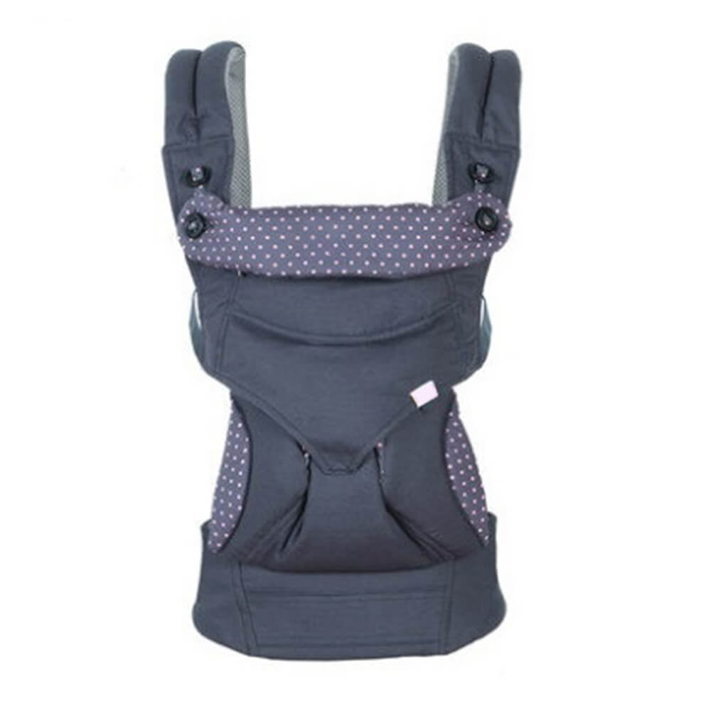 Babelio ergonomic baby carrier with polka dots, adjustable shoulder straps, grey color