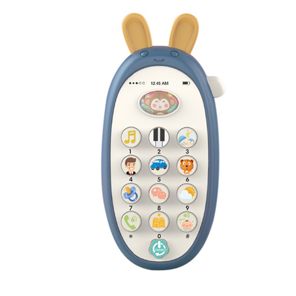 Babelio baby white noise machine shaped like a toy phone with animal and music buttons