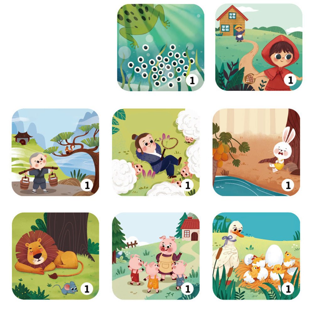 Babelio baby illustrated story icons featuring animals, children, and classic fairy tale scenes.