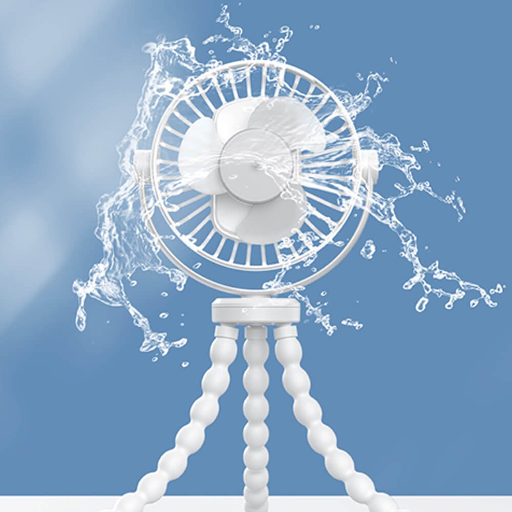Babelio portable USB mini fan with flexible tripod legs on blue background
