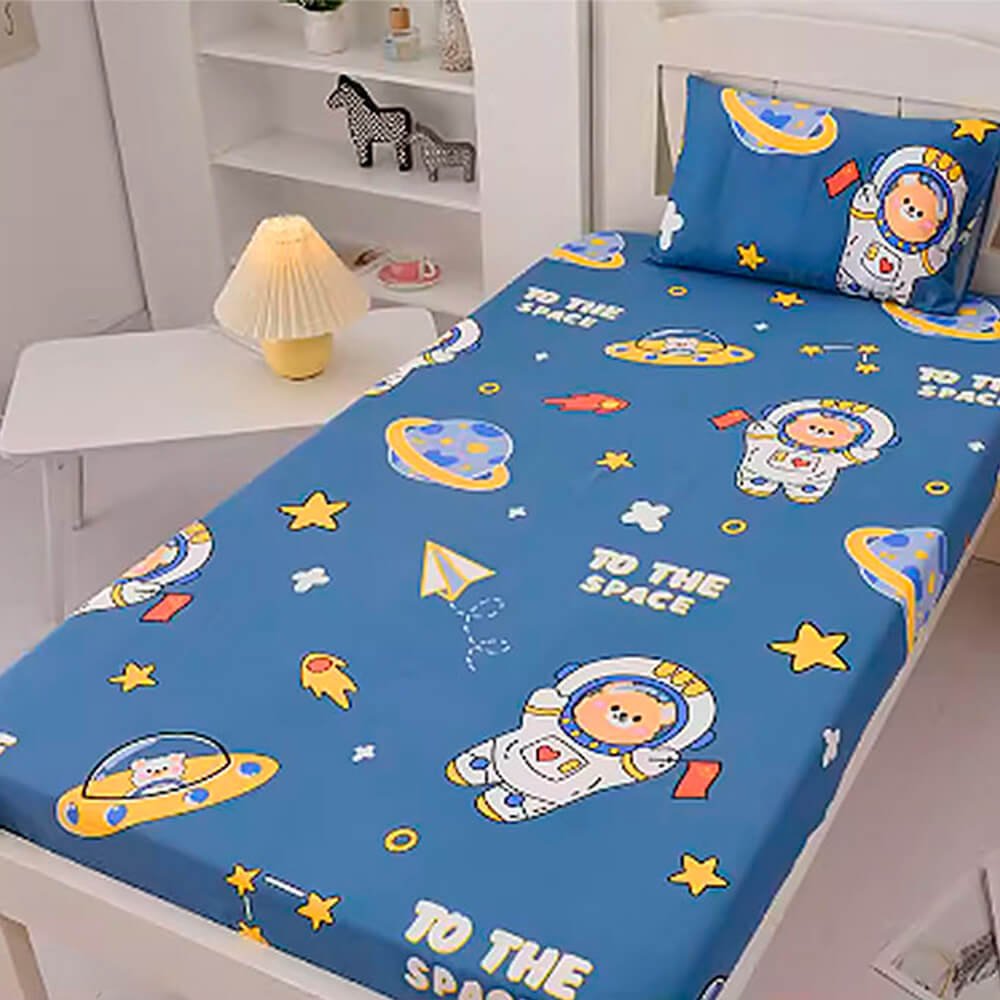 Babelio crib mattress with playful astronaut cartoon pattern in a nursery setting