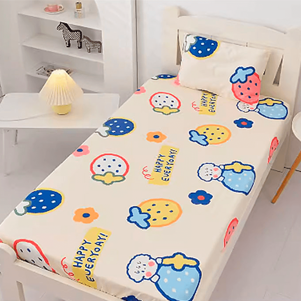 Babelio crib mattress with playful cartoon cotton sheet in nursery setting