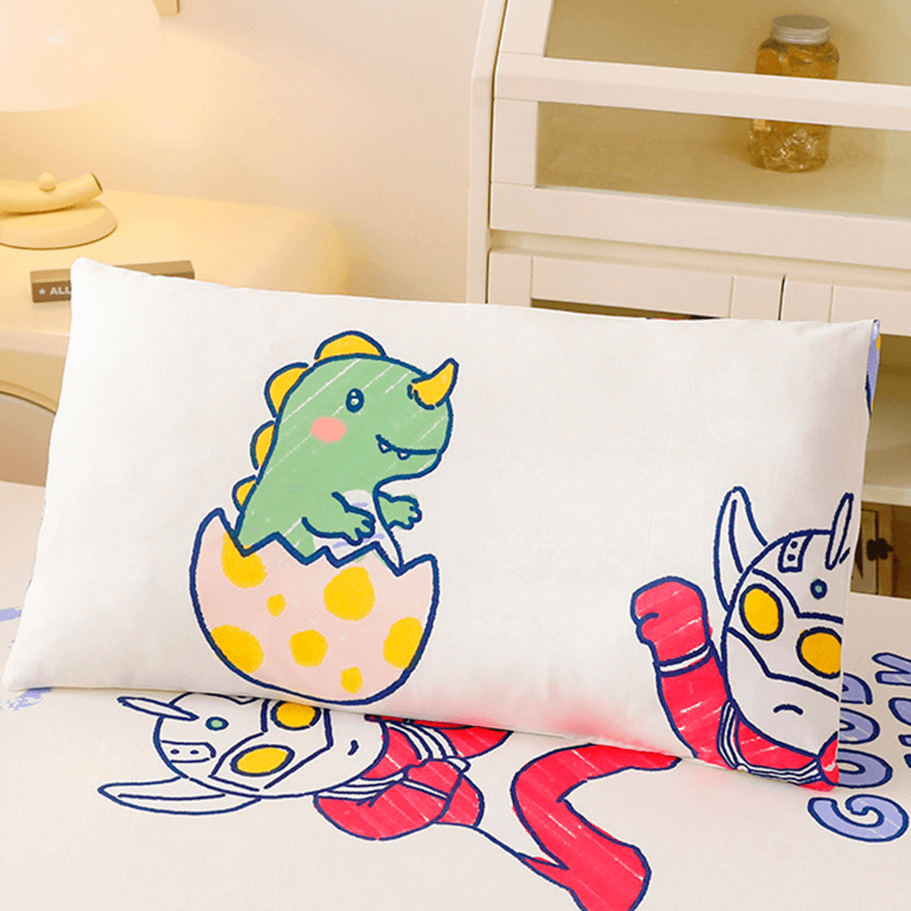 Babelio crib mattress with playful cartoon dinosaur and superhero pattern in a nursery setting