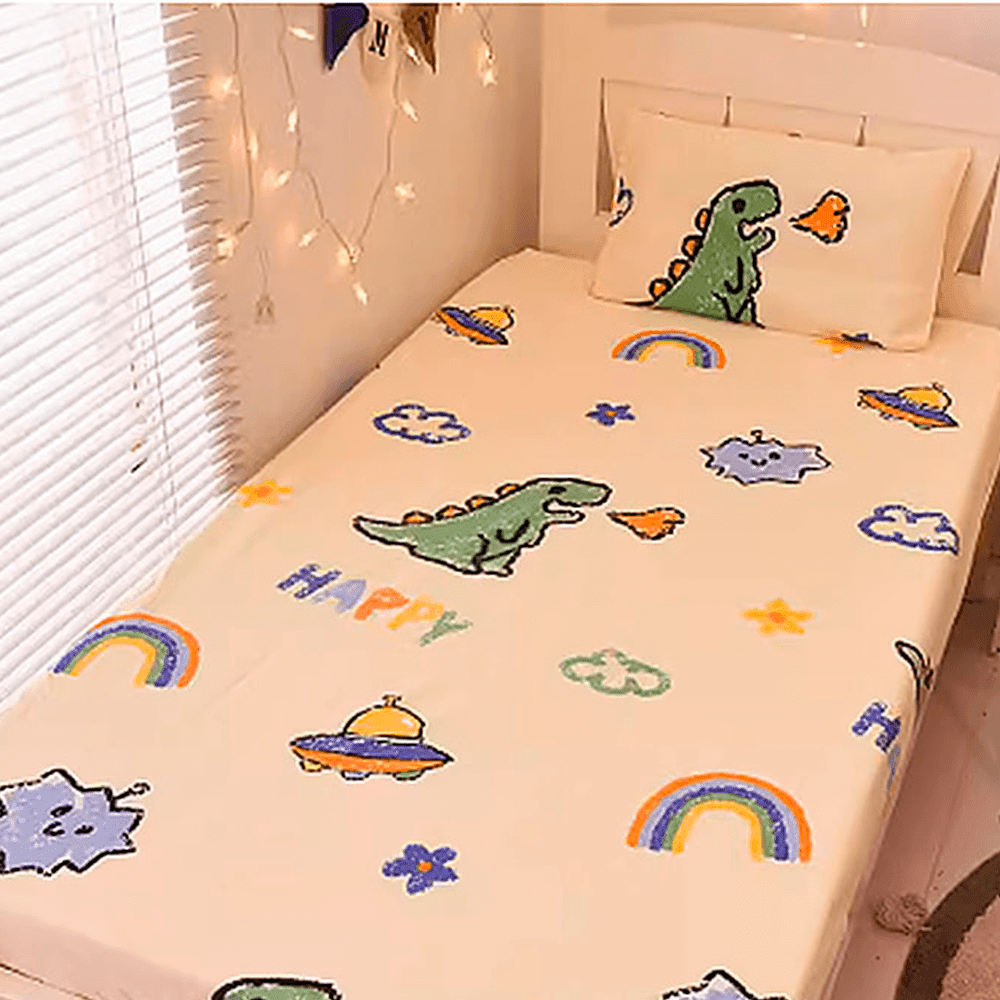 Babelio crib mattress in a nursery with playful cartoon dinosaur and rainbow patterns