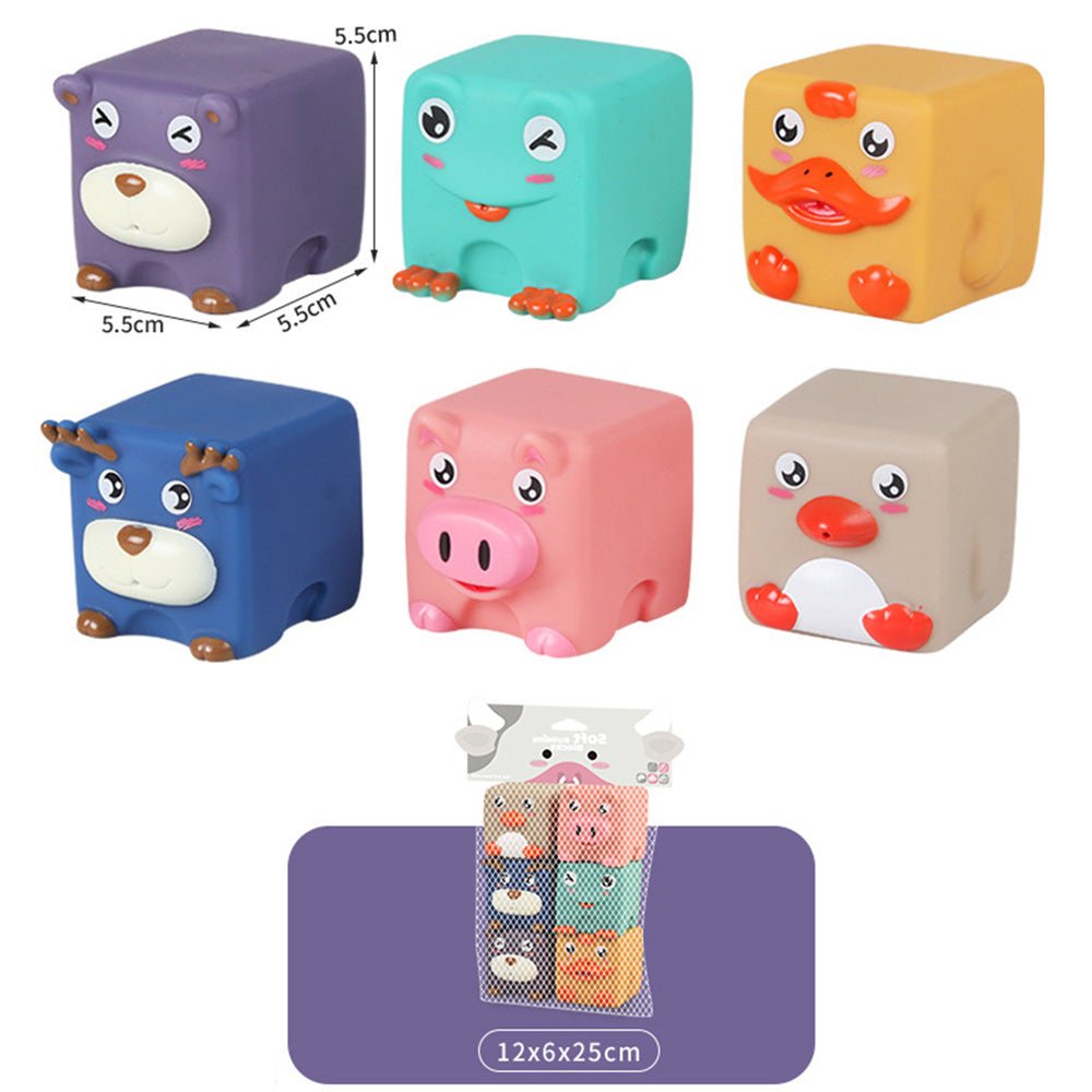 Babelio colorful animal-shaped baby bath toys set, cube design, shown in packaging