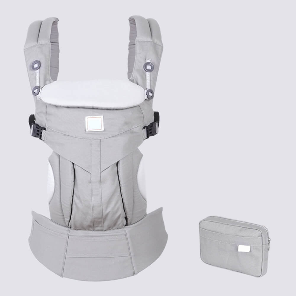 Babelio ergonomic gray baby carrier sling with pouch, shown on neutral background