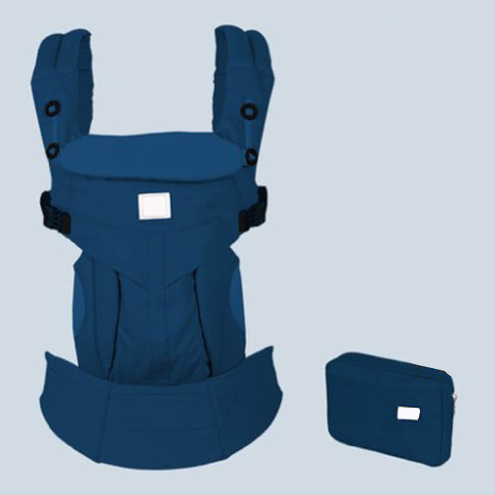 Babelio ergonomic navy blue baby carrier sling for infants and toddlers on plain background