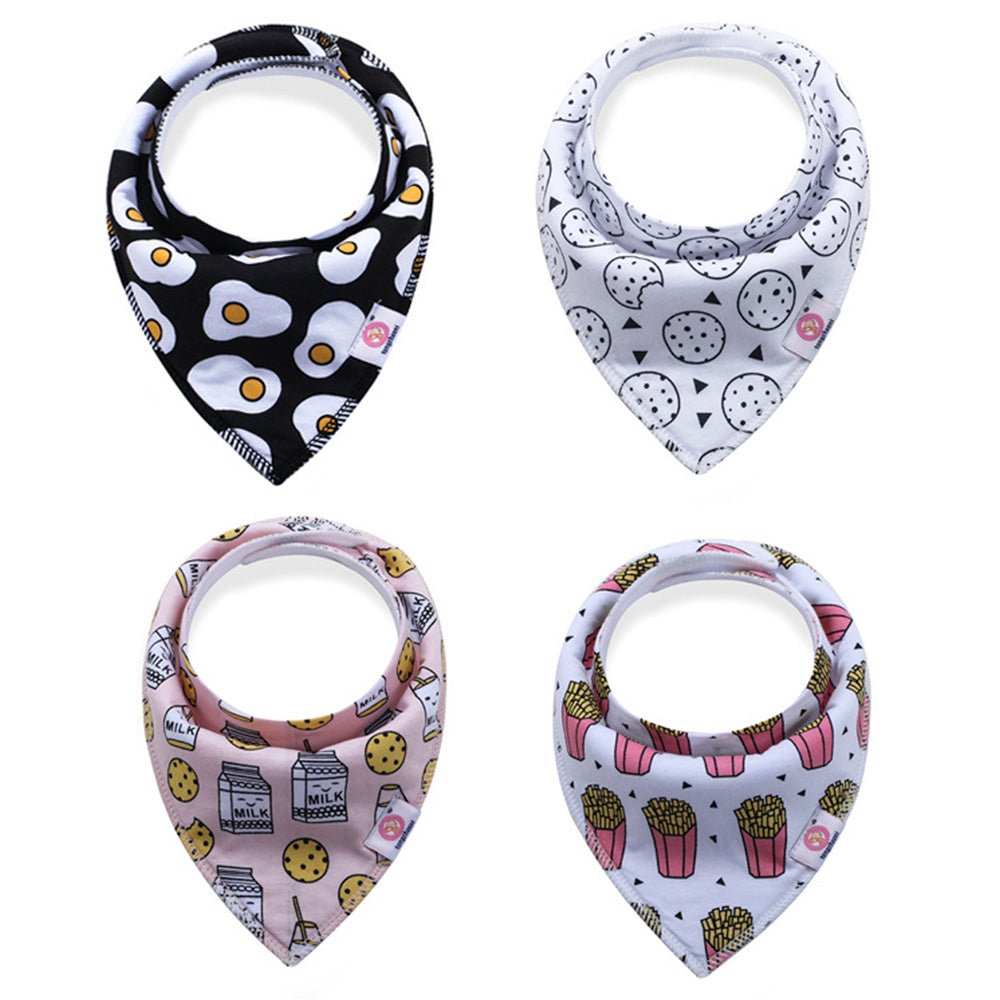 Babelio baby bandana bibs set with food patterns, ideal for stylish nursery use.
