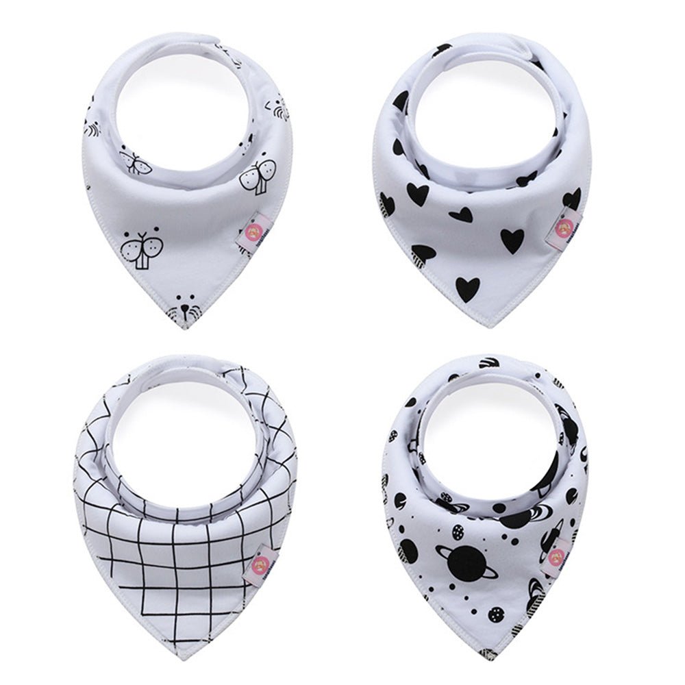 Babelio baby bibs set with cute black and white patterns, ideal for modern nurseries.