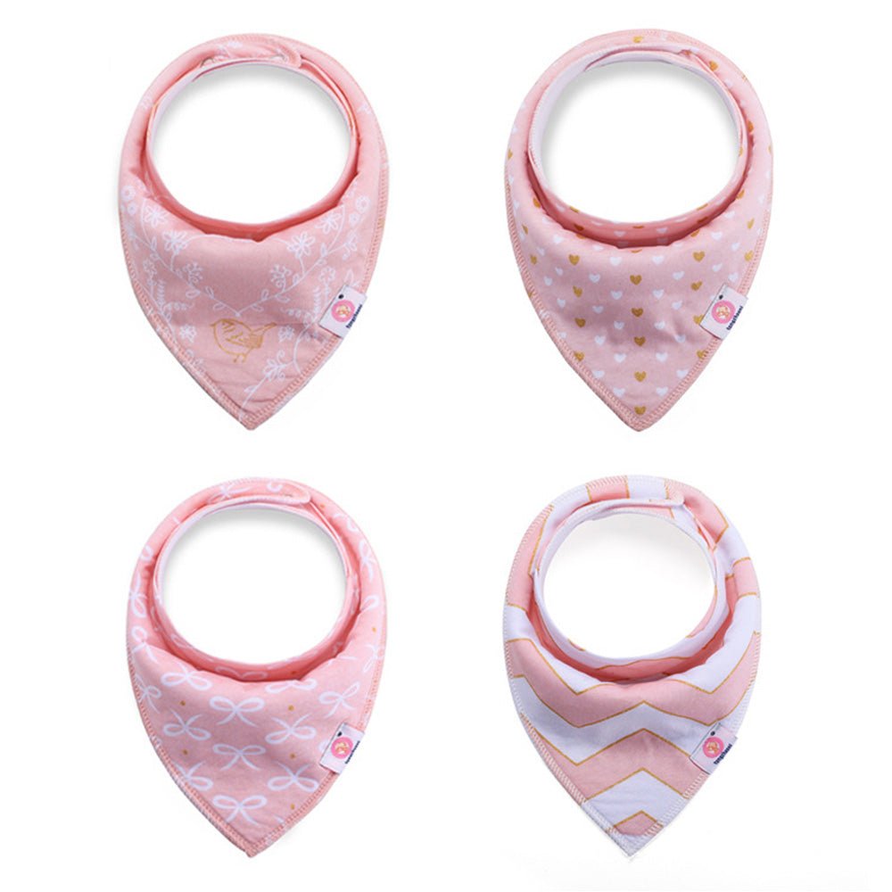 Babelio pink baby bandana bibs set with cute patterns, ideal for nurseries or baby gifts