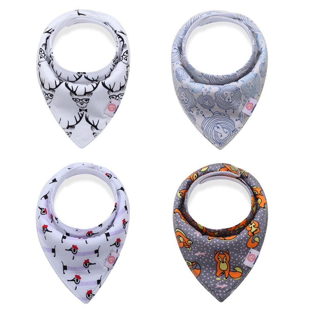 Babelio baby bandana bibs set with animal prints, nursery accessory, four designs