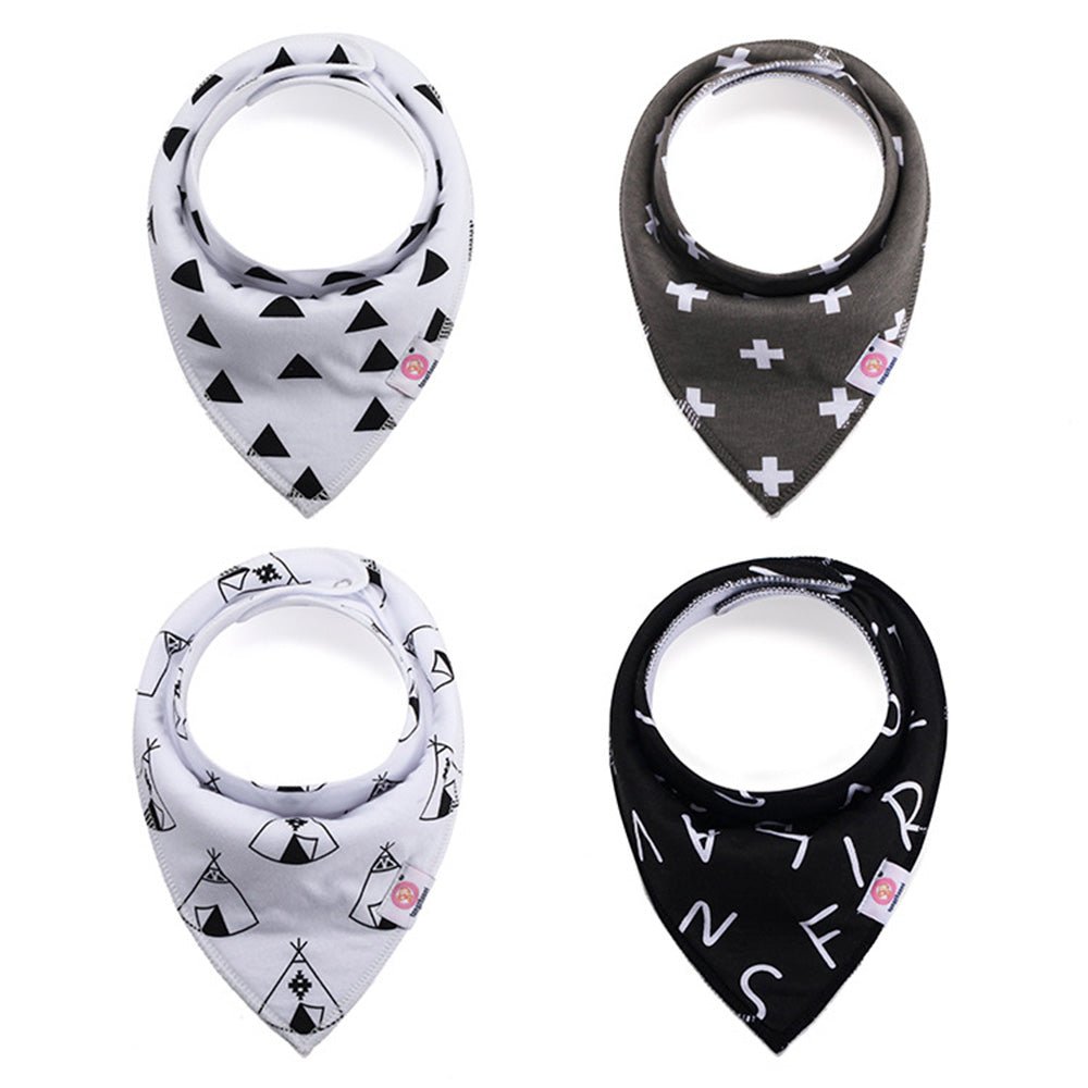 Babelio baby bandana bibs in monochrome patterns, ideal for modern nursery style