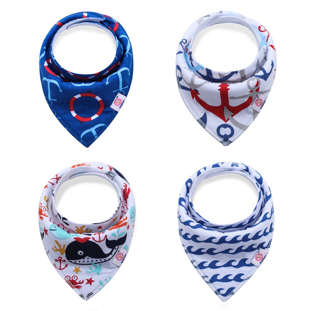 Babelio nautical-themed baby bandana bibs, set of four, displayed on white background.