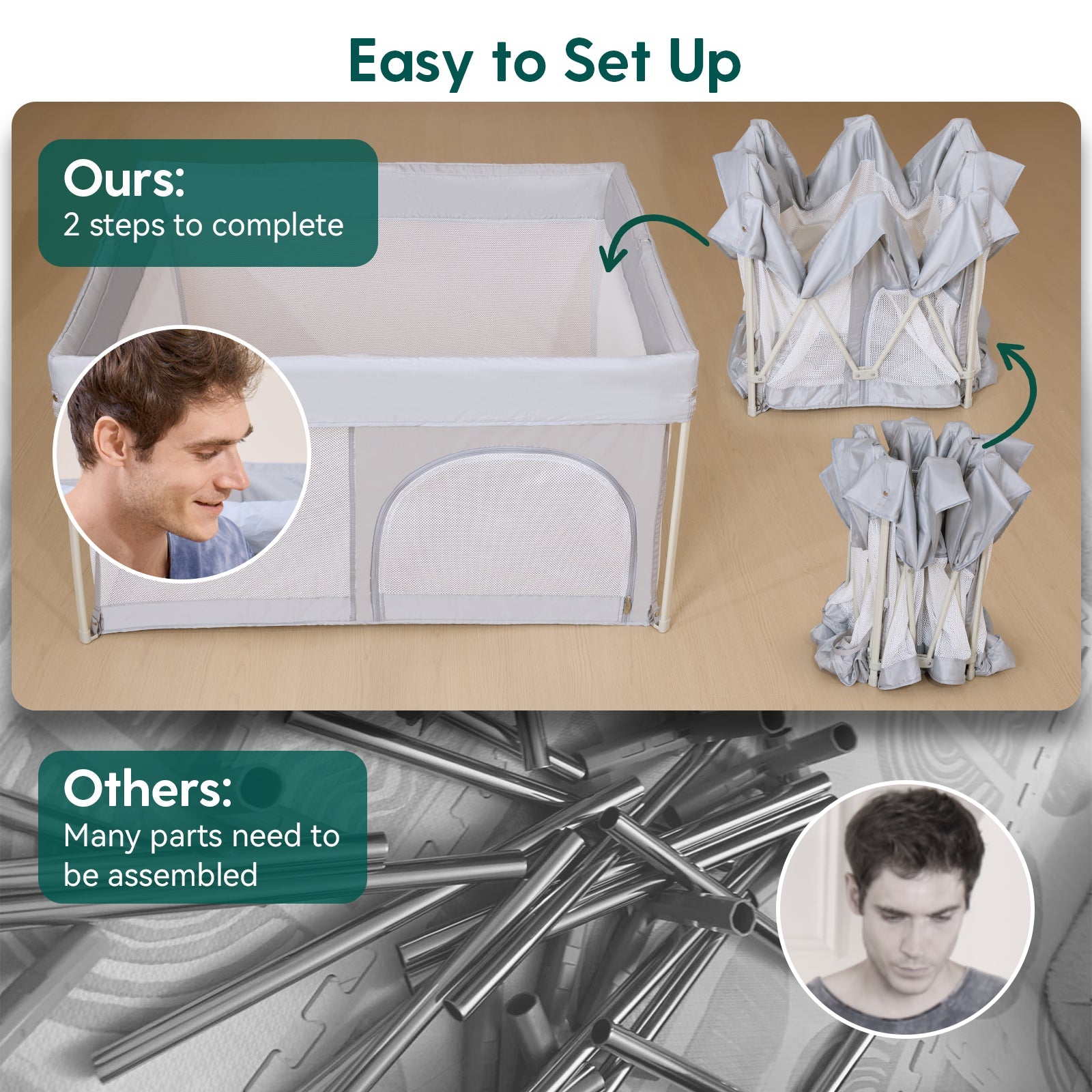 Babelio easy-to-set-up portable baby safety gate in a nursery, simple assembly shown.