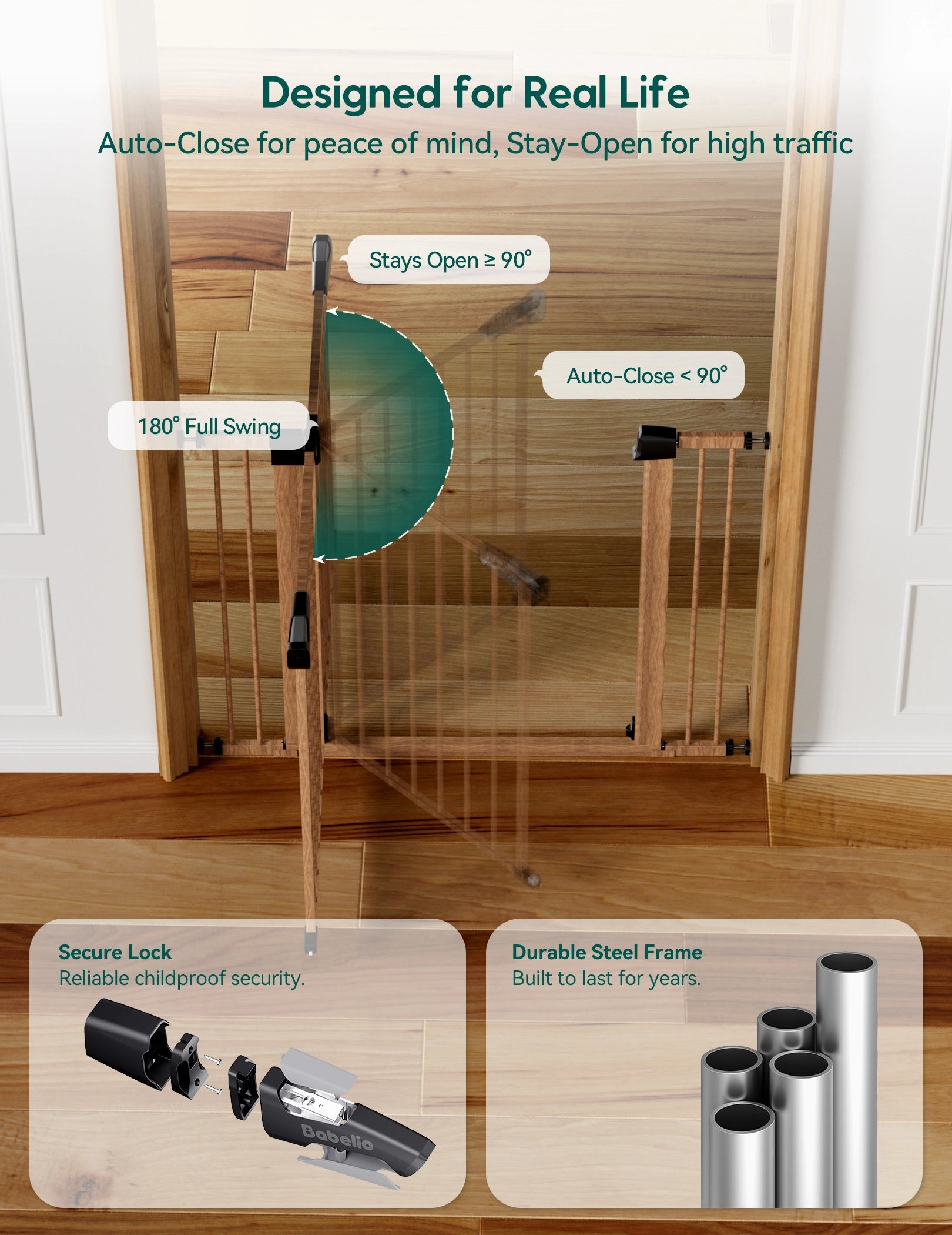 PressGuard C5&P7 Wood Pattern | Pressure Mounted Baby Gate for Stairs