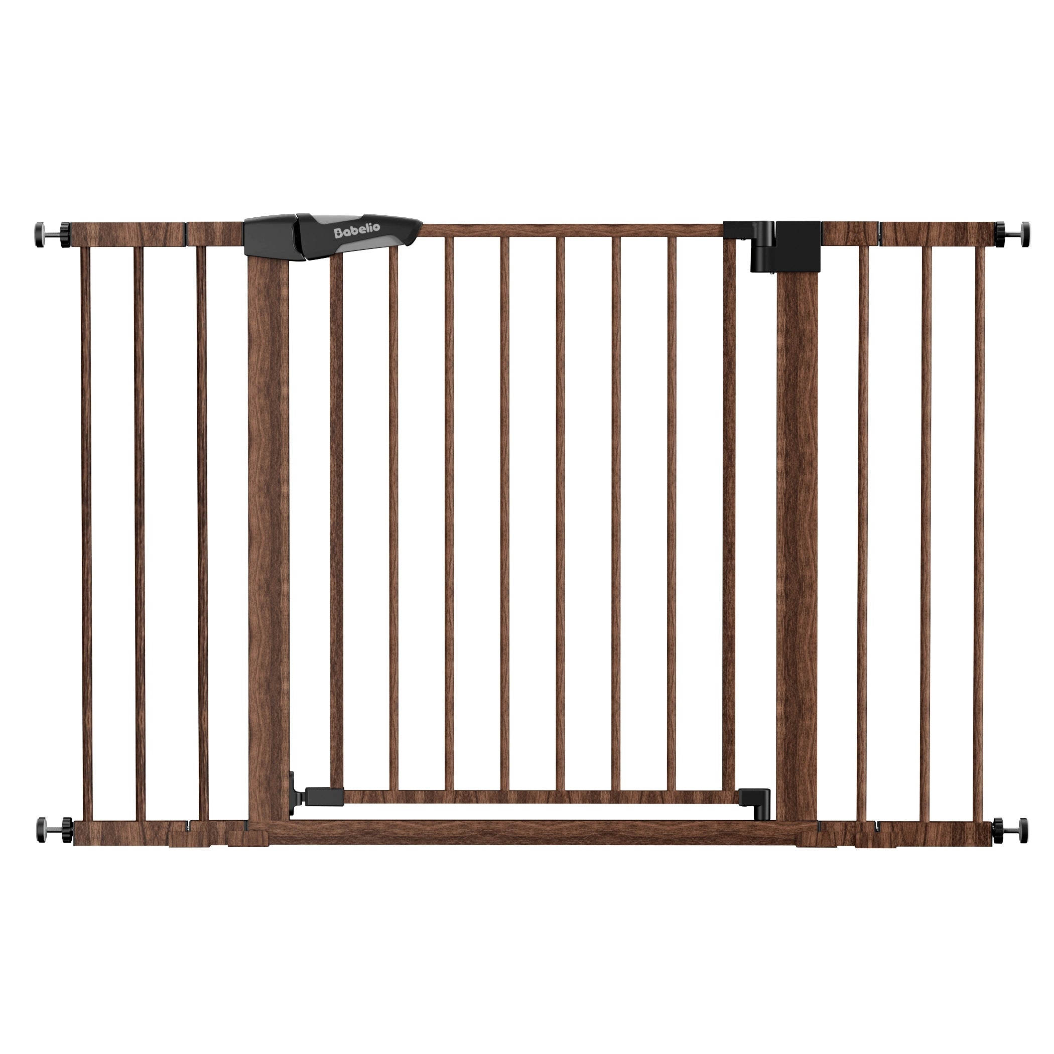 Babelio wood-pattern baby safety gate, pressure mounted, for stairs or doorway.