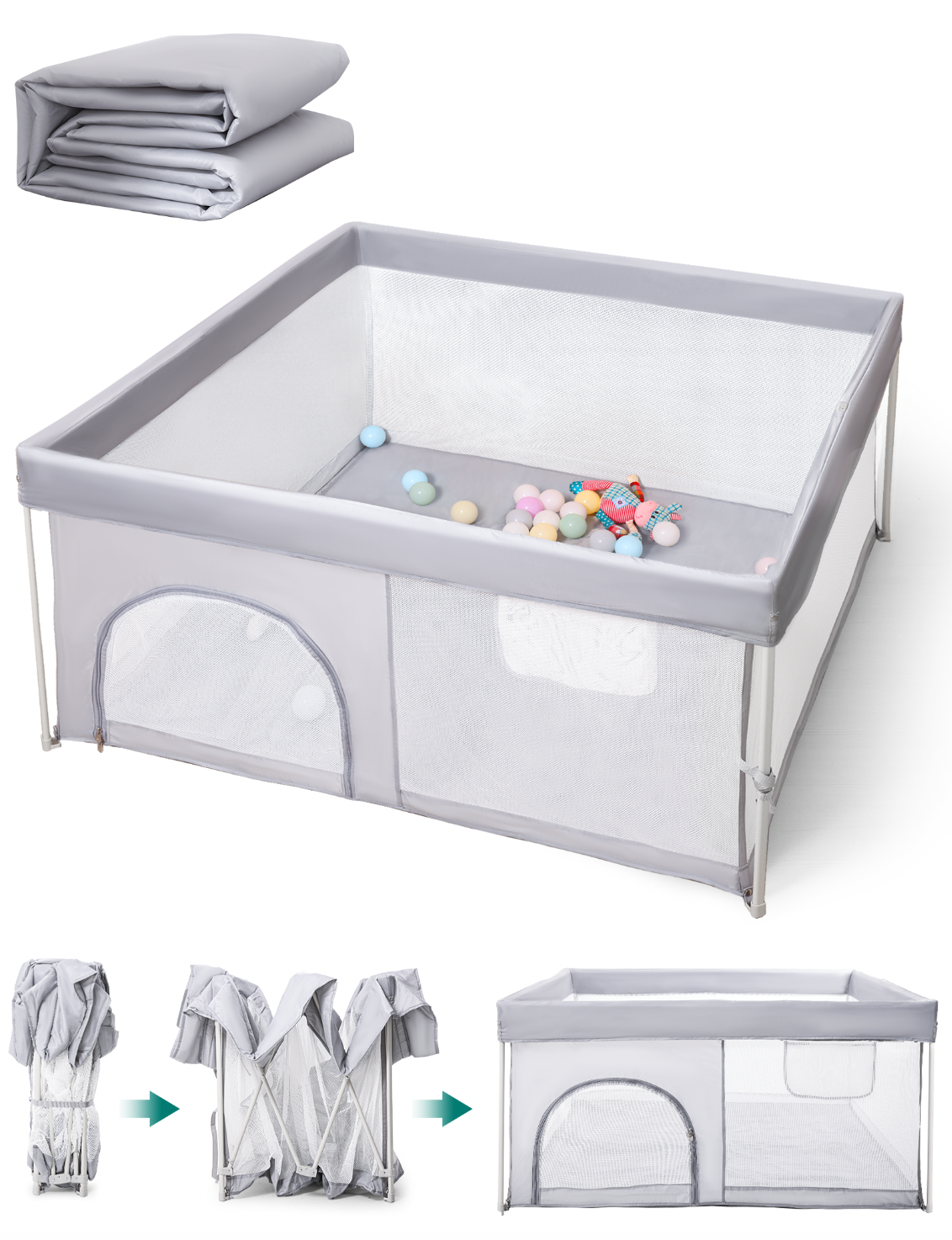 Babelio Baby Playpen | Hassle-Free 2-Step Folding, Safe and Sturdy for Indoor & Outdoor Use