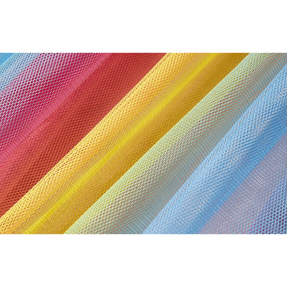 Babelio rainbow tulle fabric detail for girls' princess dress, vibrant mesh material