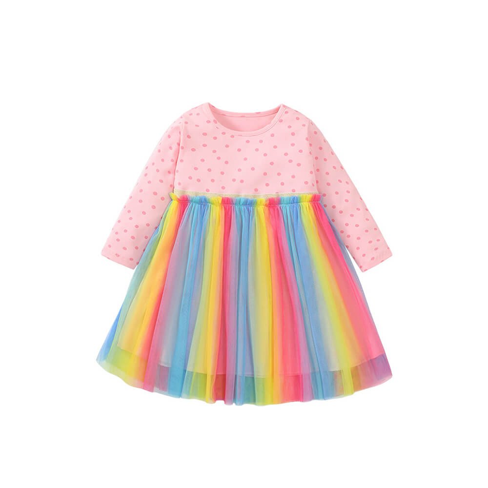 Babelio girls rainbow tulle princess dress with long sleeves, baby clothing