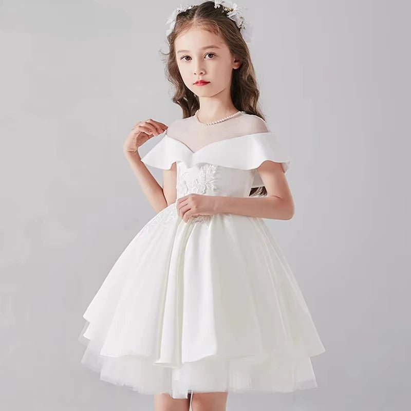 Babelio elegant white flower girl dress with lace detail for formal occasions