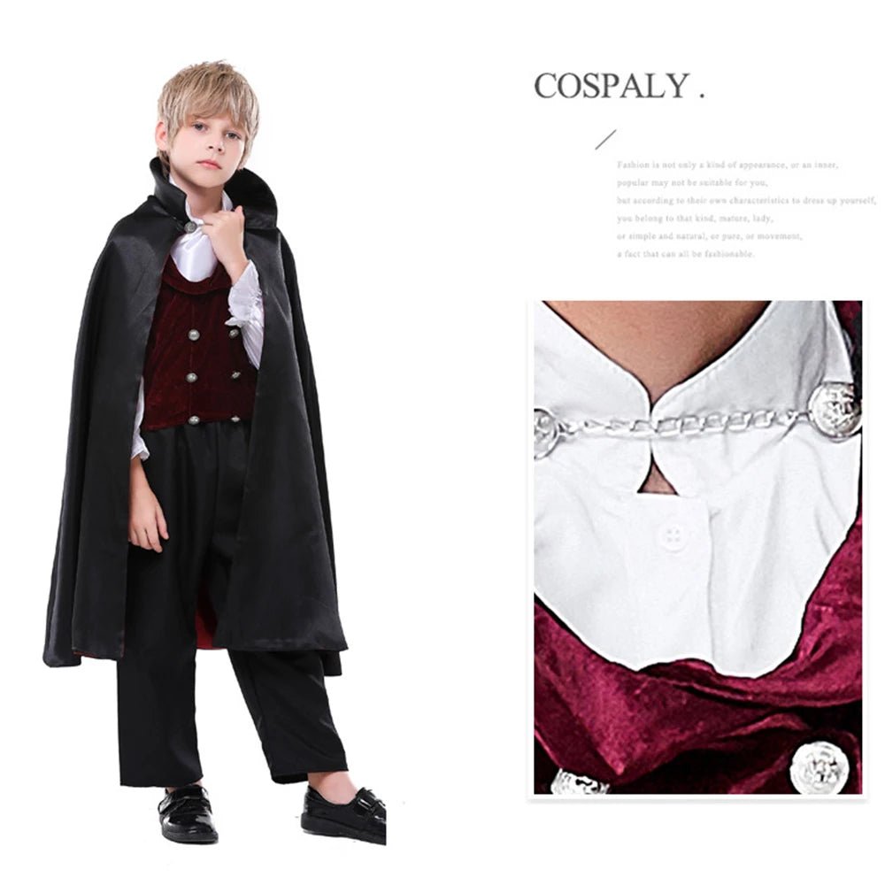 Babelio boys' vampire costume with black cape, dress shirt, and slacks for Halloween