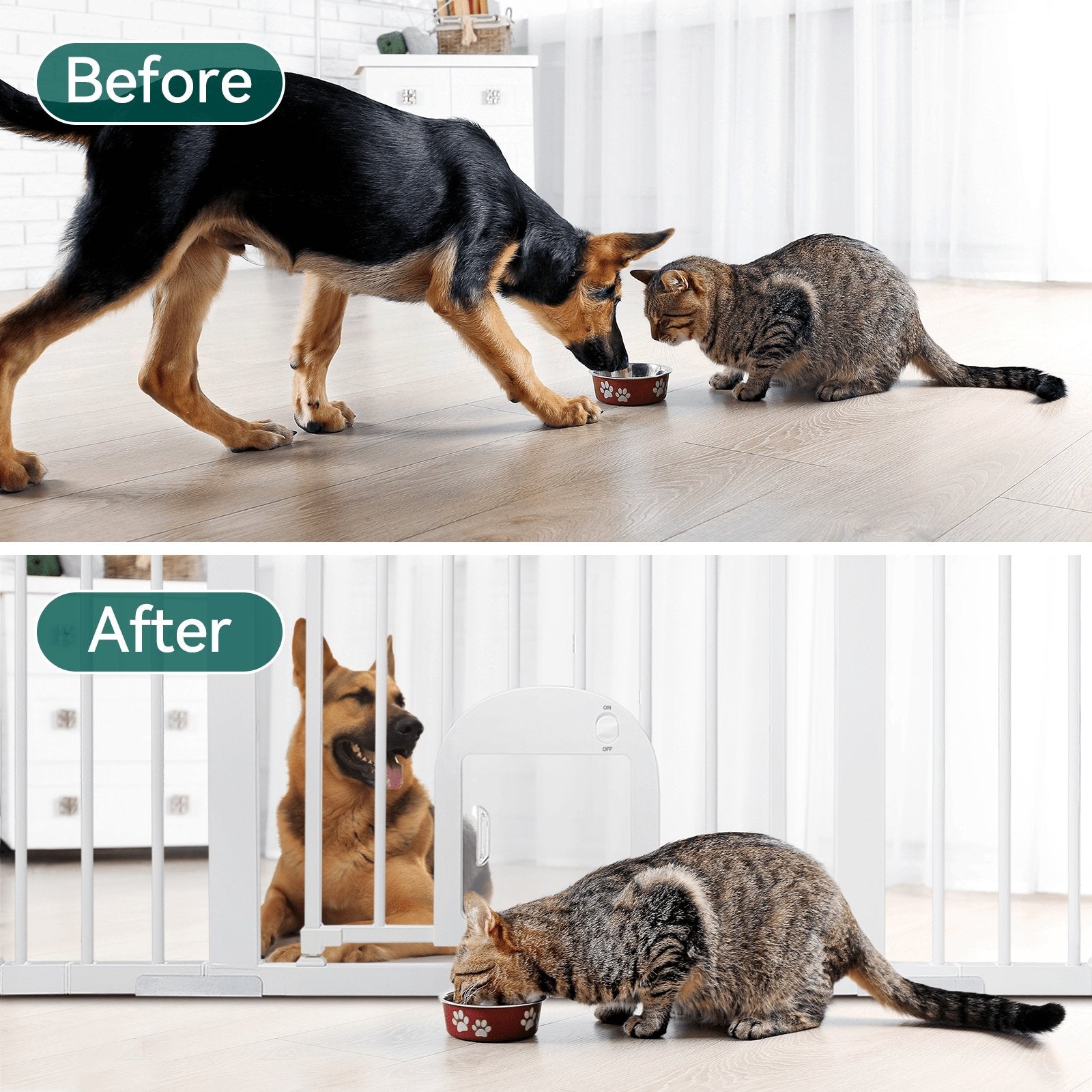 Babelio 29-48" Extra Wide Baby Gate with Adjustable Cat Door, Easy Install Pressure/Hardware Mounted Dog Gates for The House - babeliobaby