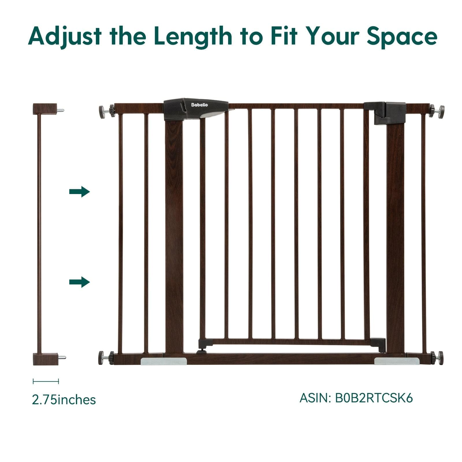 Babelio Baby Gate Extension Metal with Brown Wood Pattern, 2.75/5.5'' Extra Wide Pet Gate for Stairs & Doorways,, 30" Tall - babeliobaby