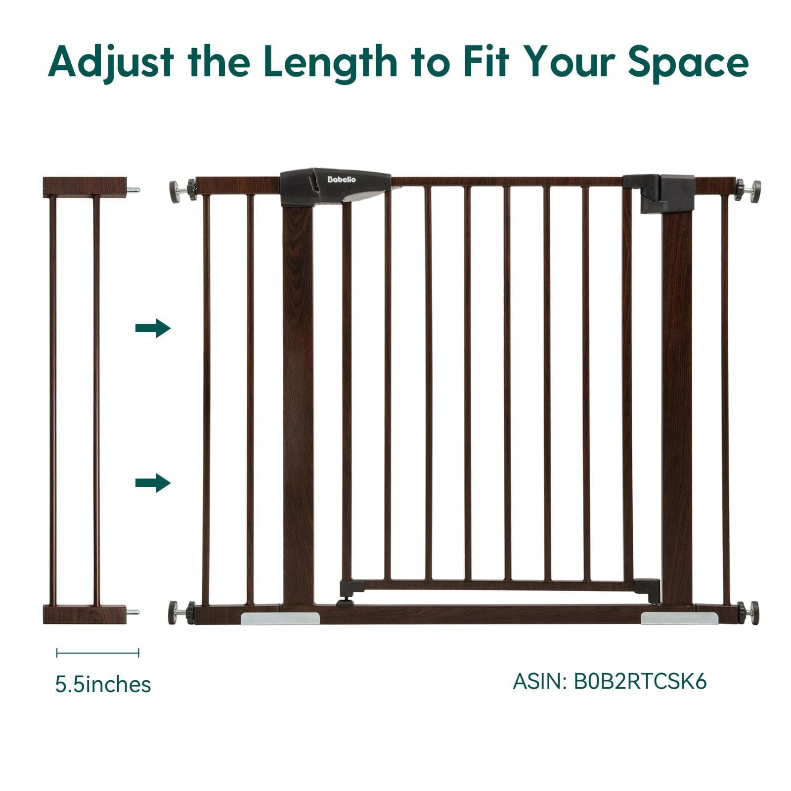 Babelio Baby Gate Extension Metal with Brown Wood Pattern, 2.75/5.5'' Extra Wide Pet Gate for Stairs & Doorways,, 30" Tall - babeliobaby