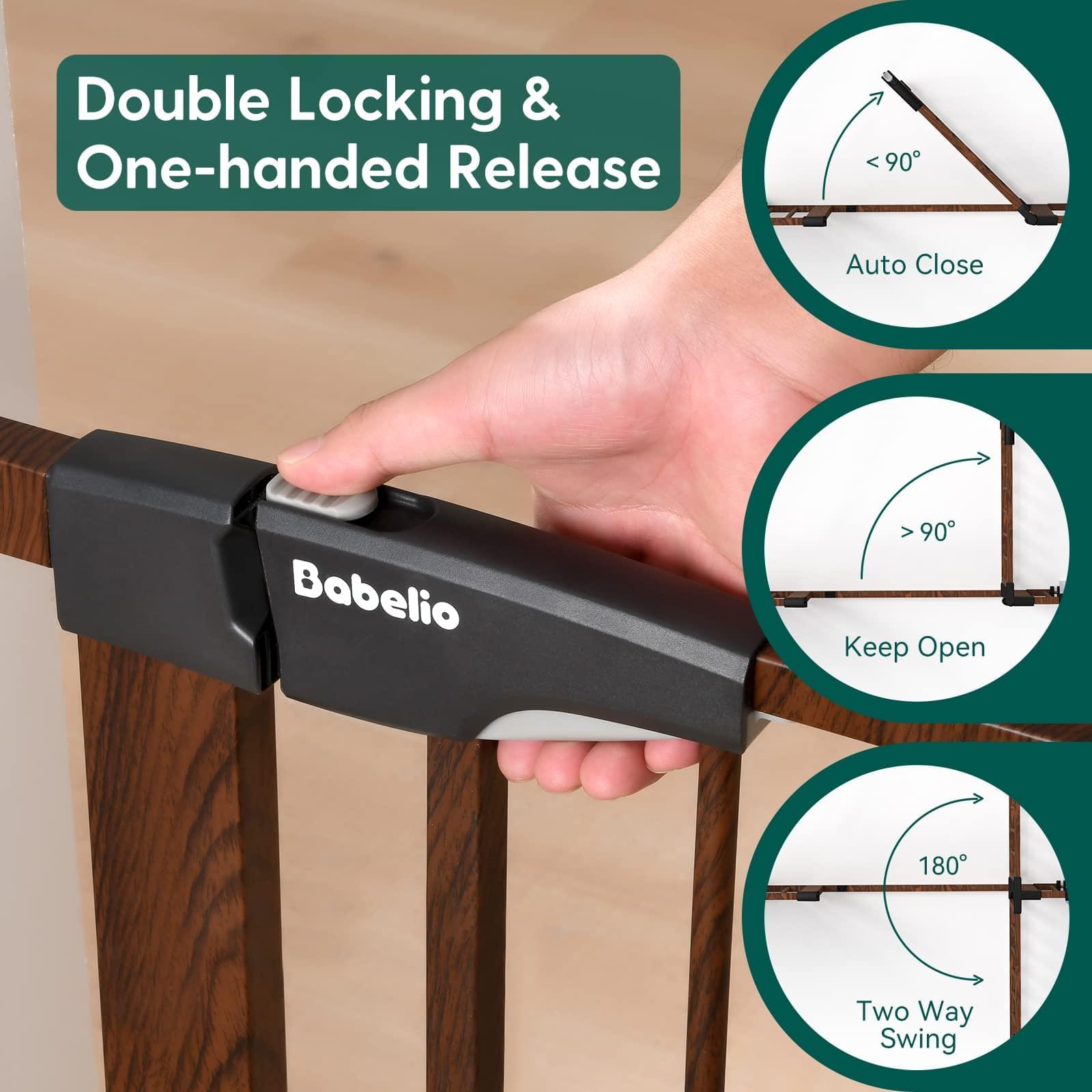 Babelio Baby Gate Extension Metal with Brown Wood Pattern, 2.75/5.5'' Extra Wide Pet Gate for Stairs & Doorways,, 30" Tall - babeliobaby