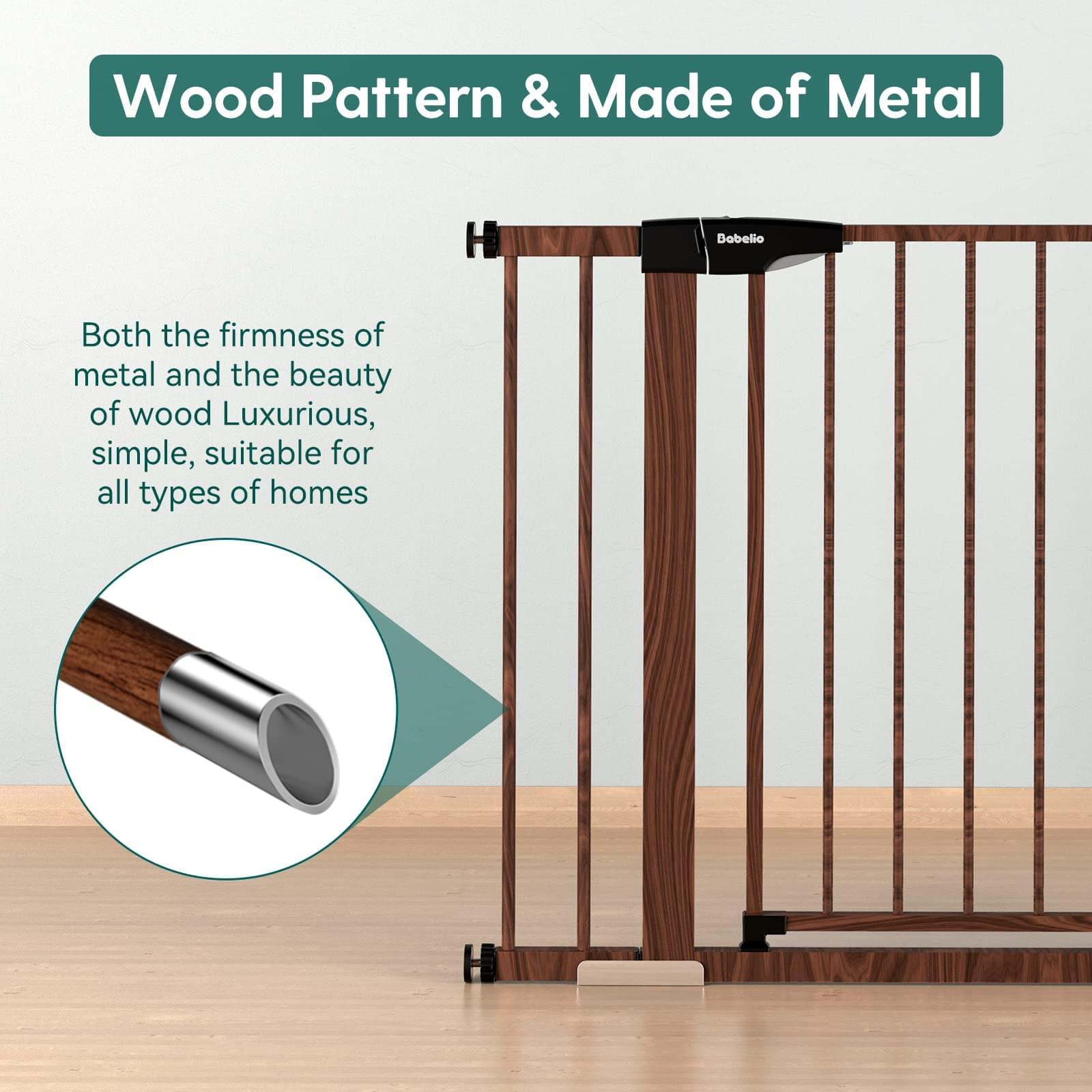 Babelio Baby Gate Extension Metal with Brown Wood Pattern, 2.75/5.5'' Extra Wide Pet Gate for Stairs & Doorways,, 30" Tall - babeliobaby