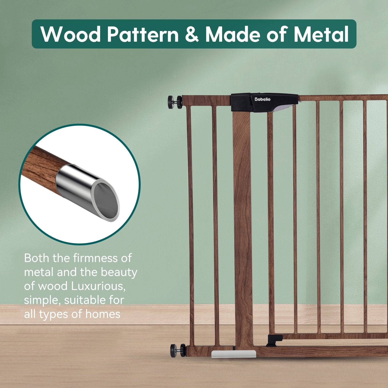 Babelio Baby Metal Gate Extension with Wood Pattern, 5.5'' Extension, 30'' Hight - babeliobaby