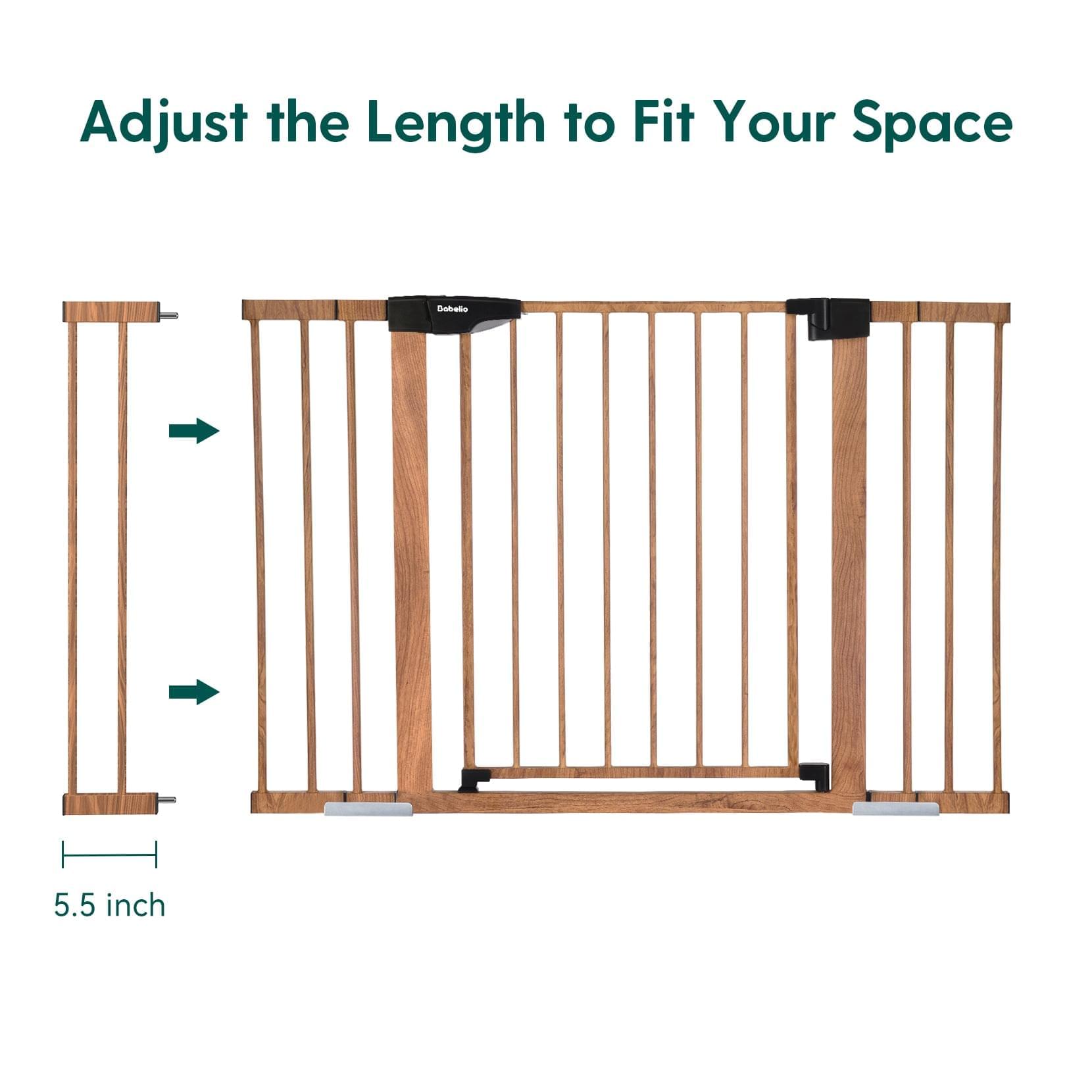 Babelio Baby Metal Gate Extension with Wood Pattern, 5.5''(14 cm) Extra Wide Pet Gate for Stairs & Doorways, Pressure Mounted Dog Gate, 28" Tall - babeliobaby