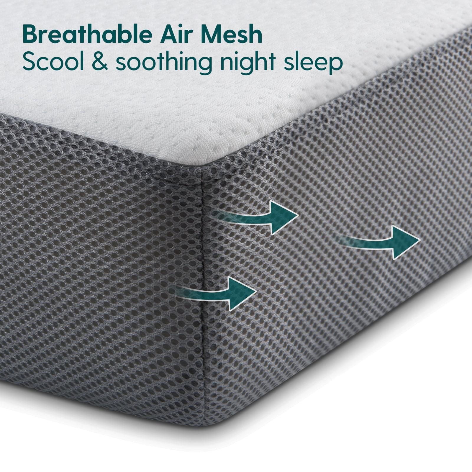 Babelio crib mattress with breathable air mesh cover, close-up nursery bedding