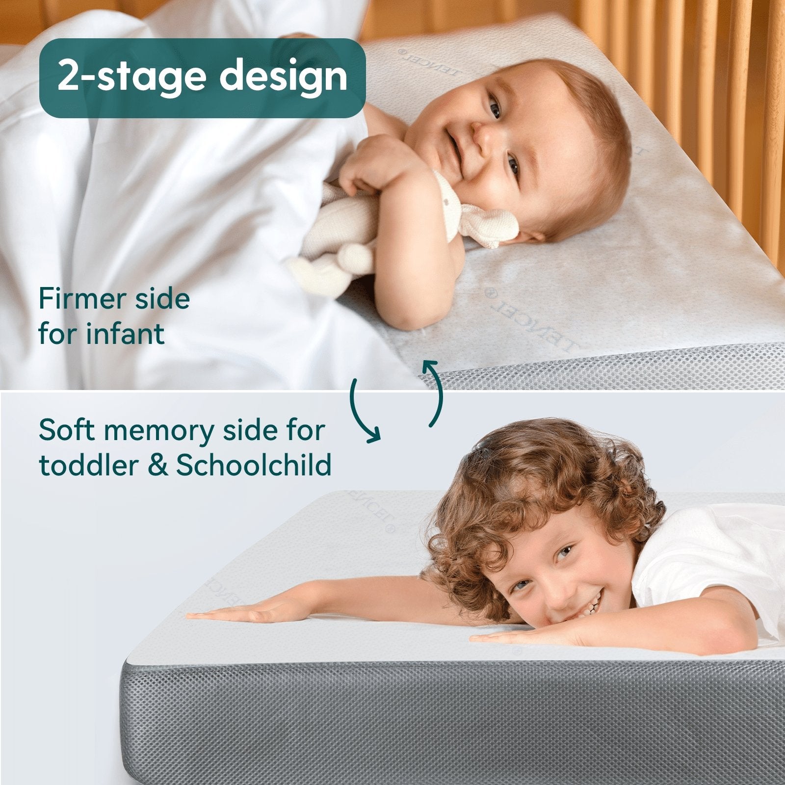 Babelio Cloud 2 Tencel Cover Crib & Toddler Mattress, Dual-Sided Memory Foam (Gray) - babeliobaby