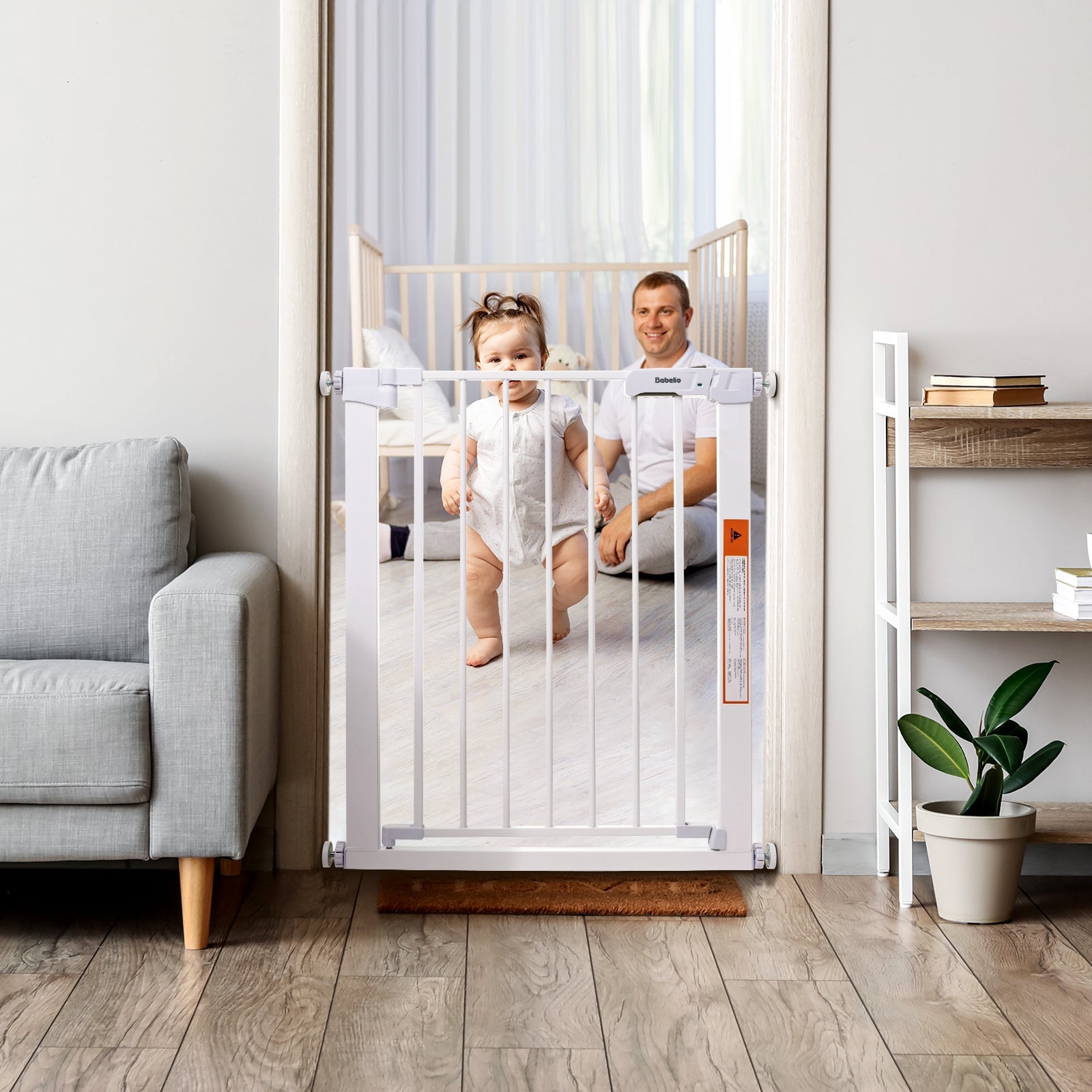 Babelio Narrow Baby Gate Easy Install, Auto-Close, Pressure Mounted, 30" Tall" - babeliobaby