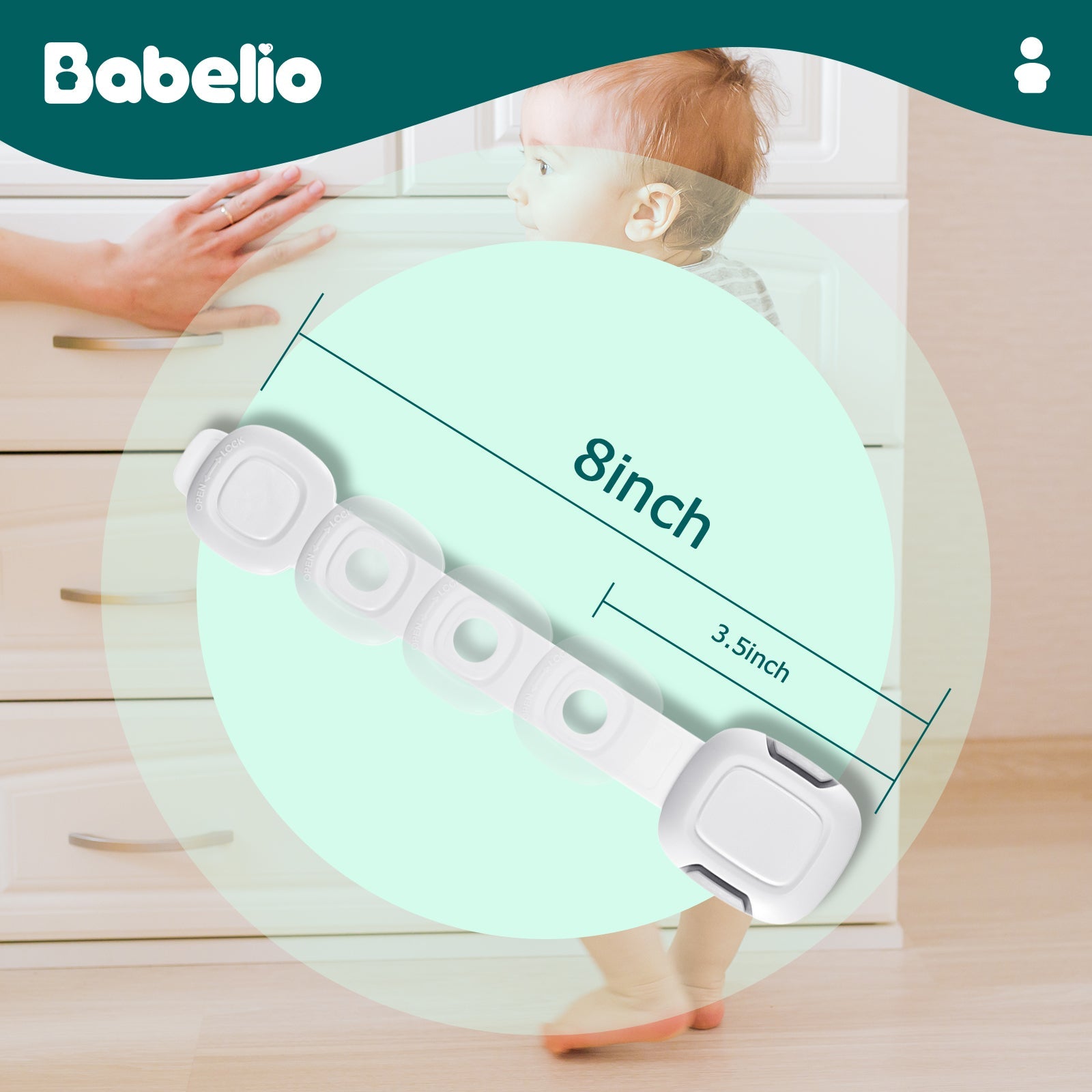 Babelio TAK Baby-Proof Locks: 10-Pack, Adhesive Cabinet and Drawer Straps, Suitable for Kitchen and Furniture - babeliobaby