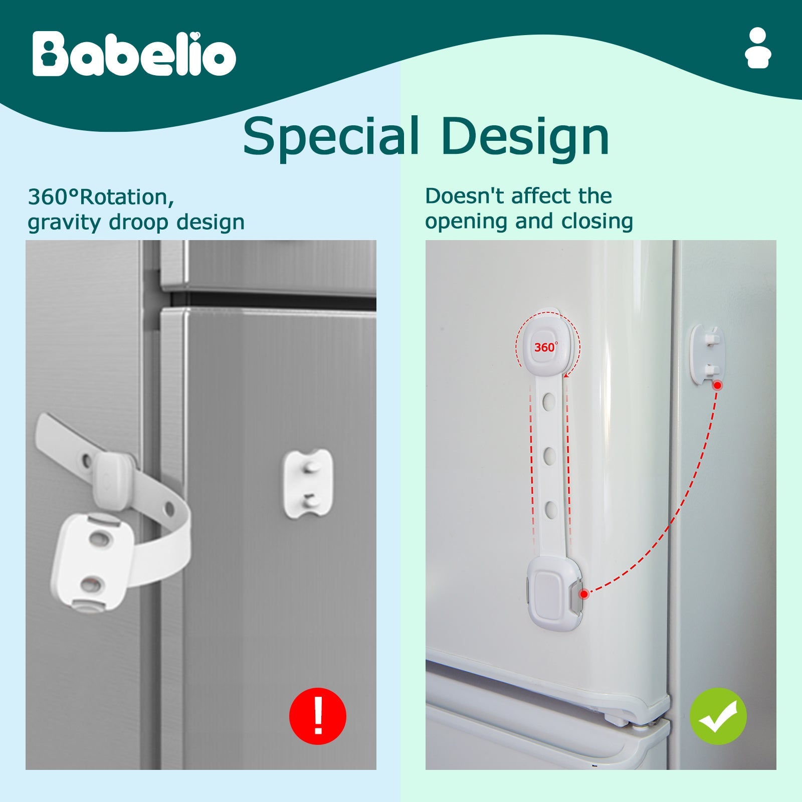 Babelio TAK Baby-Proof Locks: 10-Pack, Adhesive Cabinet and Drawer Straps, Suitable for Kitchen and Furniture - babeliobaby