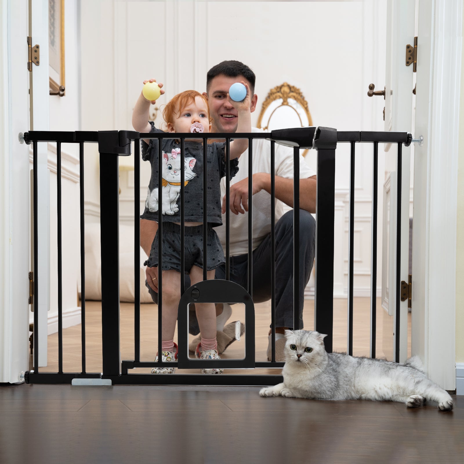 Babelio Upgraded 29-43" Baby Gate with Cat Door, Auto Close Dog Gate for Stairs - babeliobaby