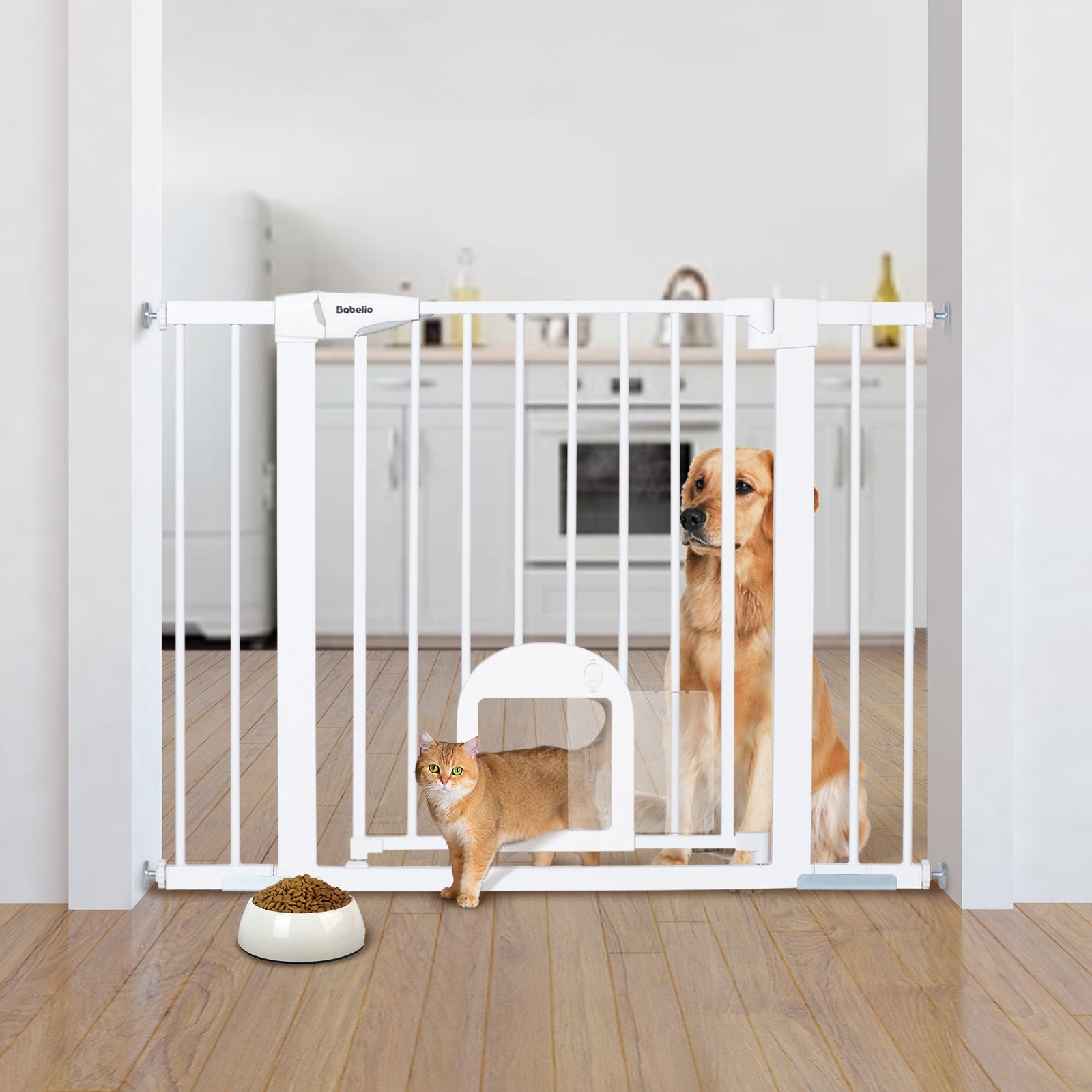 Babelio Upgraded 29-43" Baby Gate with Cat Door, Auto Close Dog Gate for Stairs - babeliobaby