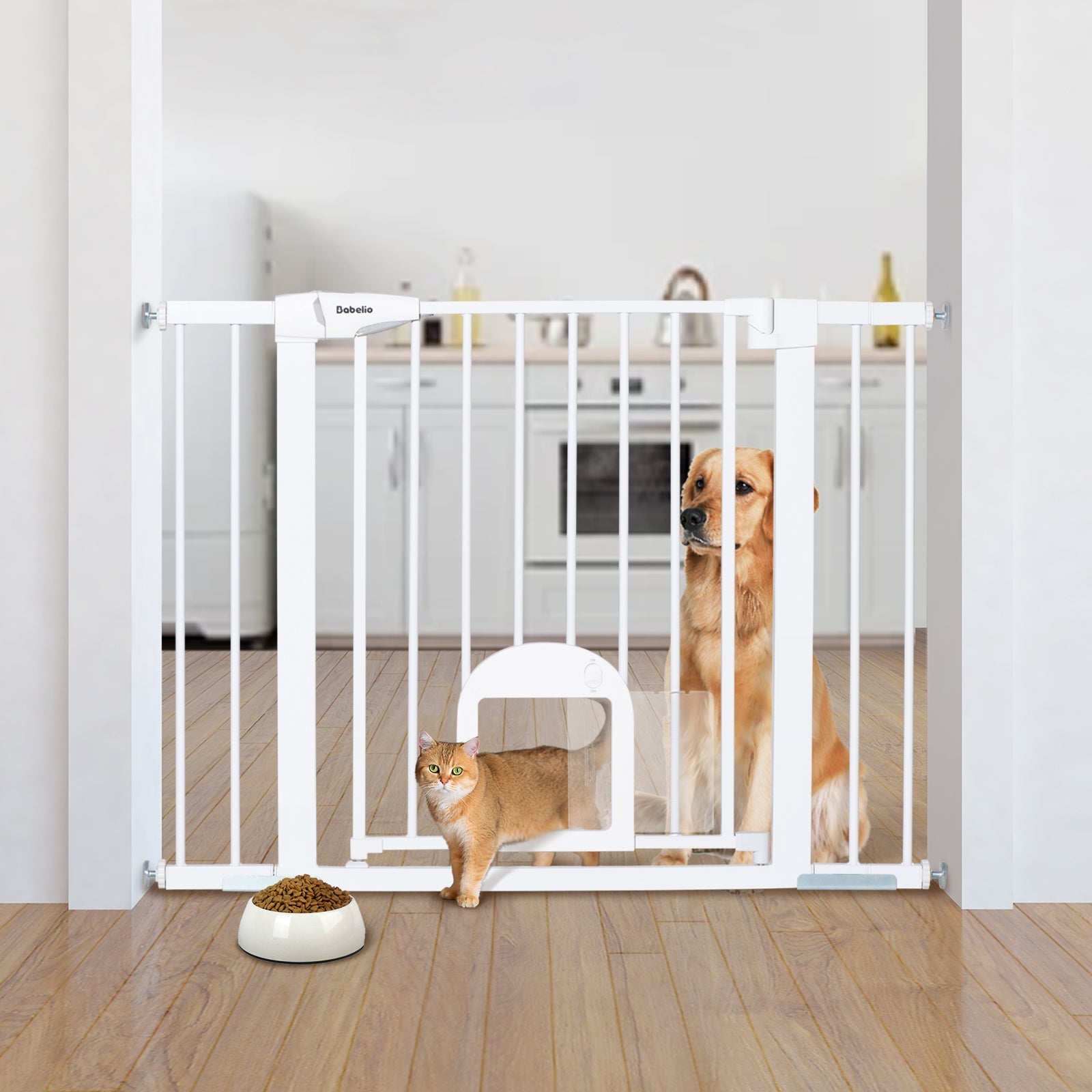CatPrivilege T7 | Expandable Stylish Baby Gate with Cat Door - babeliobaby - White - 29 - 43'' Wide 30'' Tall