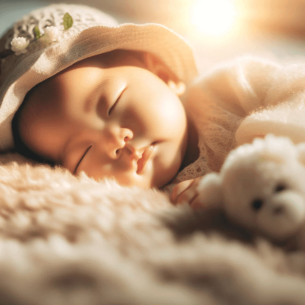 Babelio baby sleeping peacefully on a crib mattress in a softly lit nursery