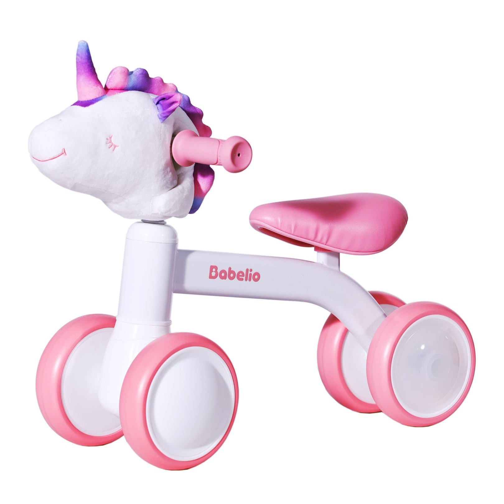 Children's balance bike with unicorn design on a white background