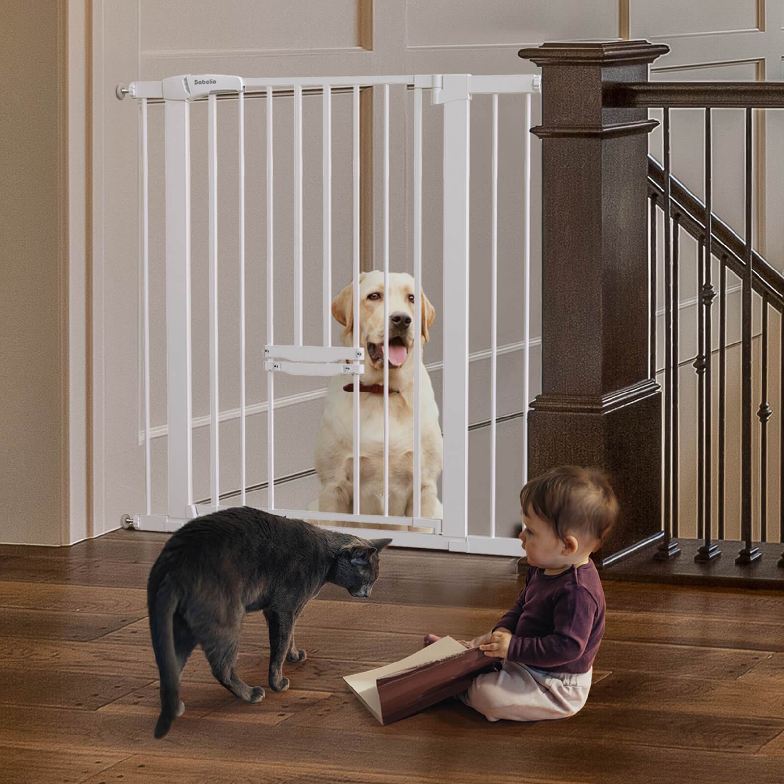 Babelio 36 Tall Baby and Pet Safety Gate with Cat Door Privilege Se