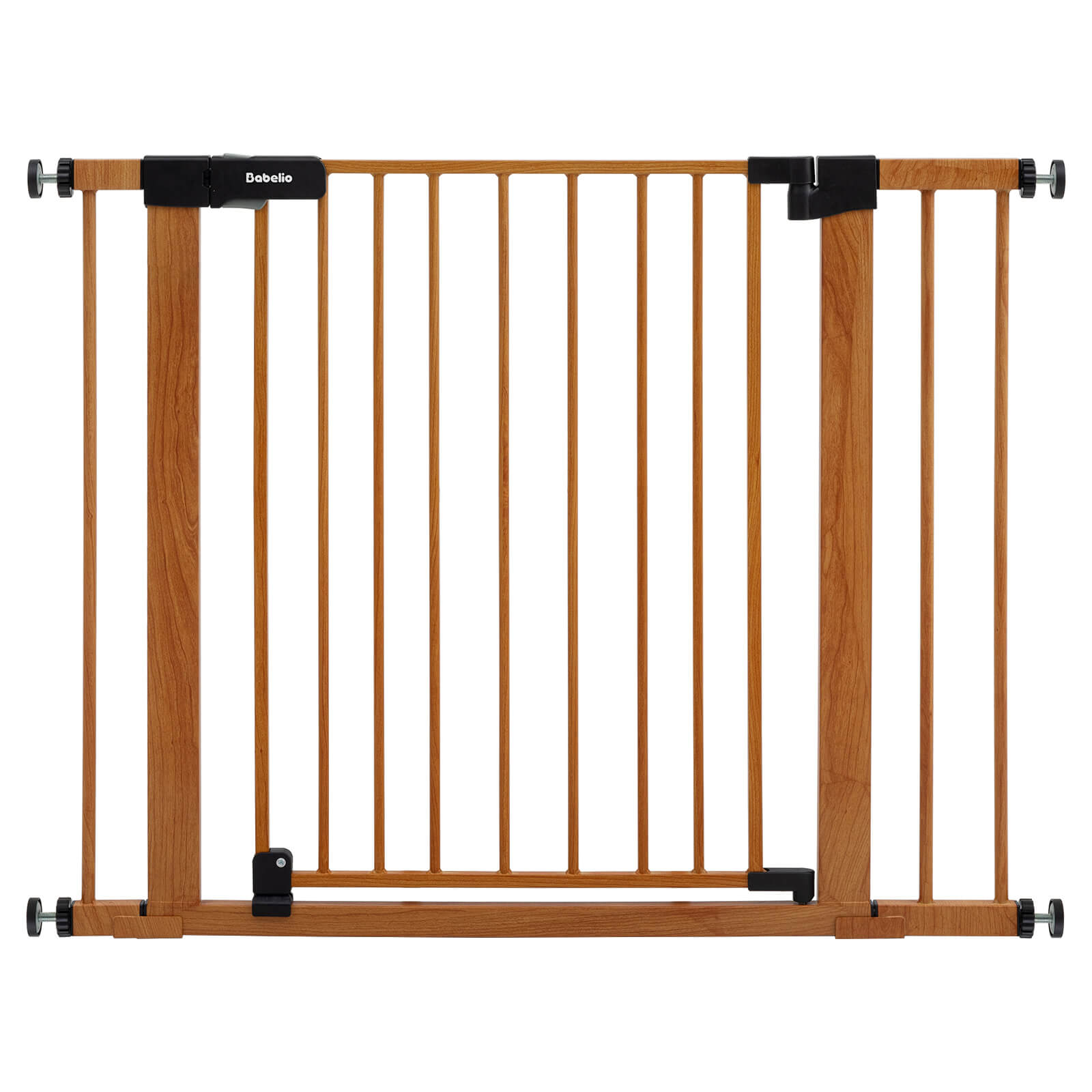 Babelio Adjustable Metal Baby Gate with Wood Pattern – Easy Install, Pressure Mounted, Auto-Close, No Drill