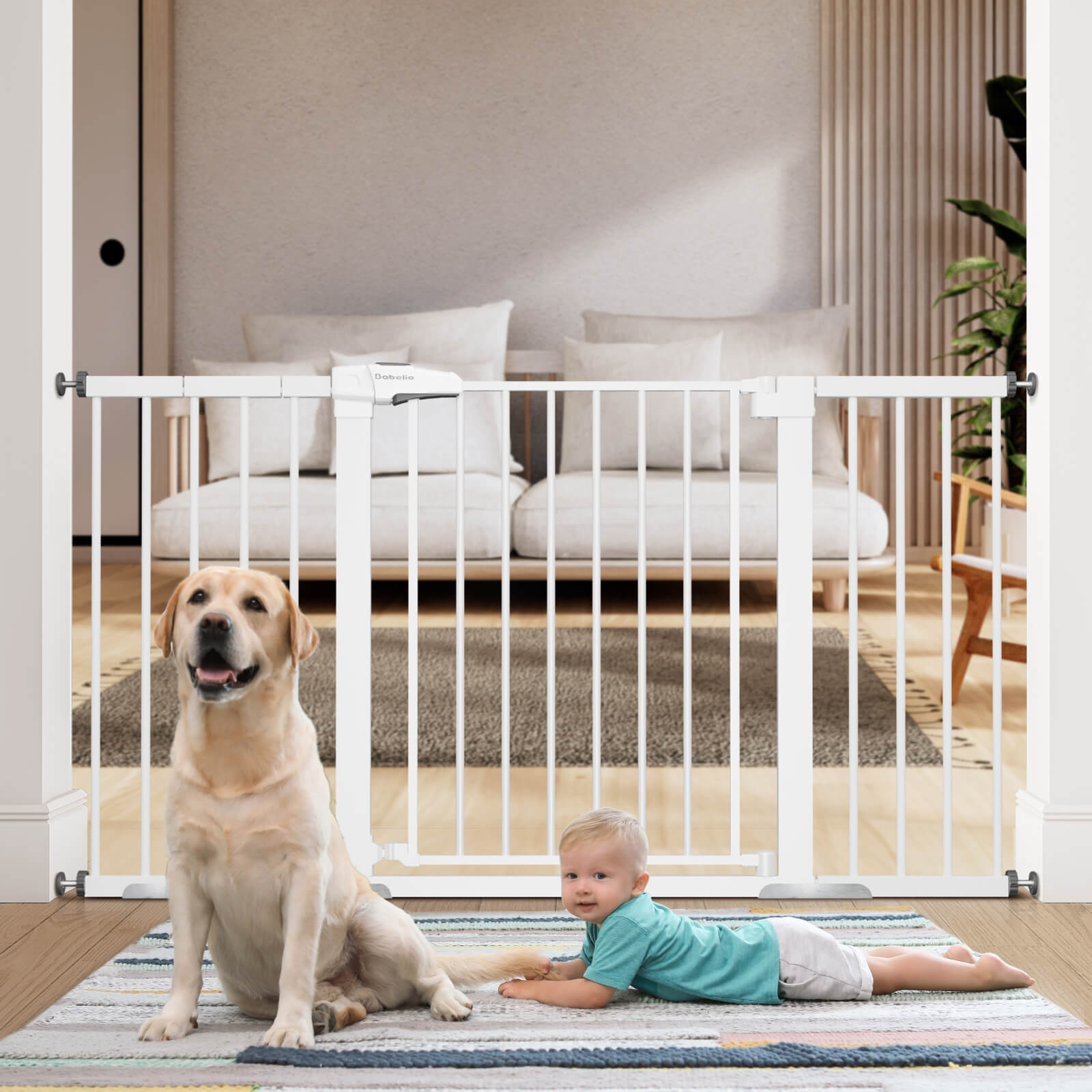 BABELIO Adjustable 29-55" Wide Safety Gate – Durable Metal Baby and Pet Gate, Pressure Mount for Stairs & Doorways