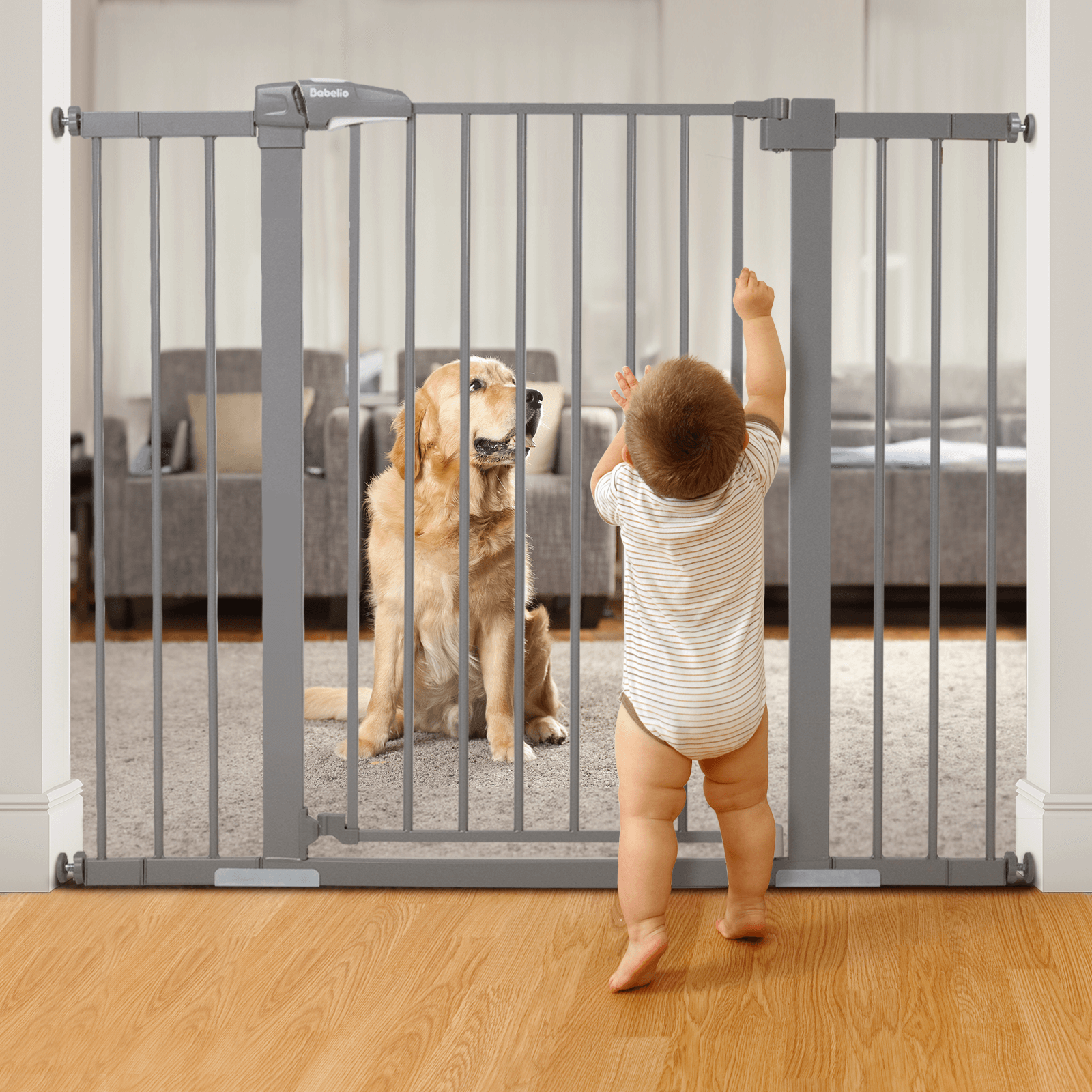 Extended baby gate with door clearance